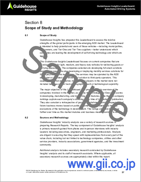 サンプル2:自動運転システム:自動運転システム開発企業20社の戦略と実行の評価 - Guidehouse Insights Leaderboard Report