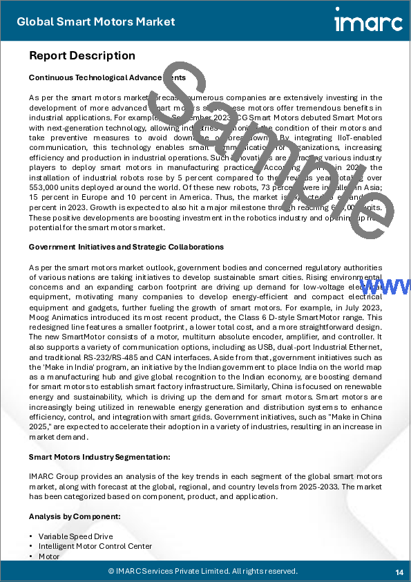サンプル1:スマートモータの市場規模、シェア、動向、予測:コンポーネント、製品、用途、地域別、2025~2033年