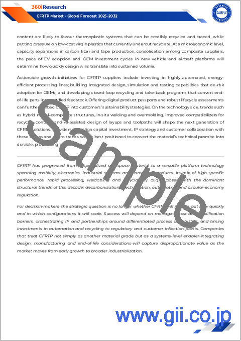 サンプル1:CFRTP(連続繊維強化熱可塑性プラスチック)市場:樹脂タイプ別、製品タイプ別、用途別、エンドユーザー別 - 2025年~2032年の世界予測