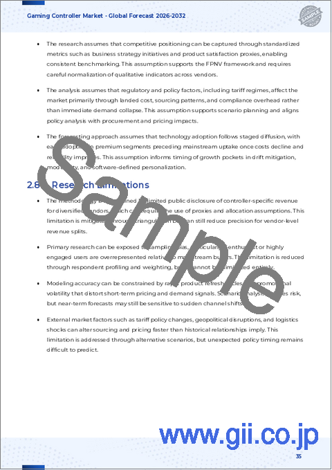 サンプル2:ゲームコントローラー市場:種類別、プラットフォーム別、価格帯別、用途別、流通チャネル別- 世界予測2025-2032年